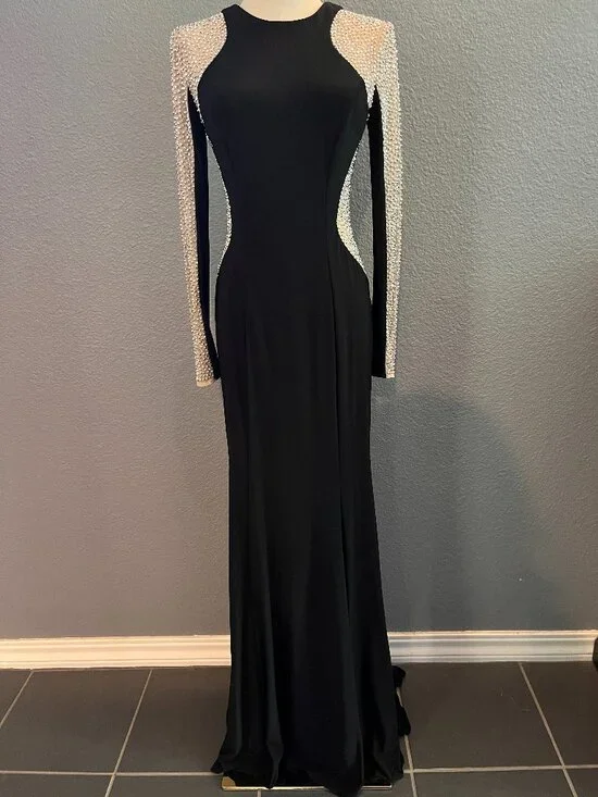 XSCAPES GEORGIA BLACK & NUDE MESH BEADED ILLUSION MAXI DRESS FORMAL GOWN NWOT 4 - Picture 1 of 16
